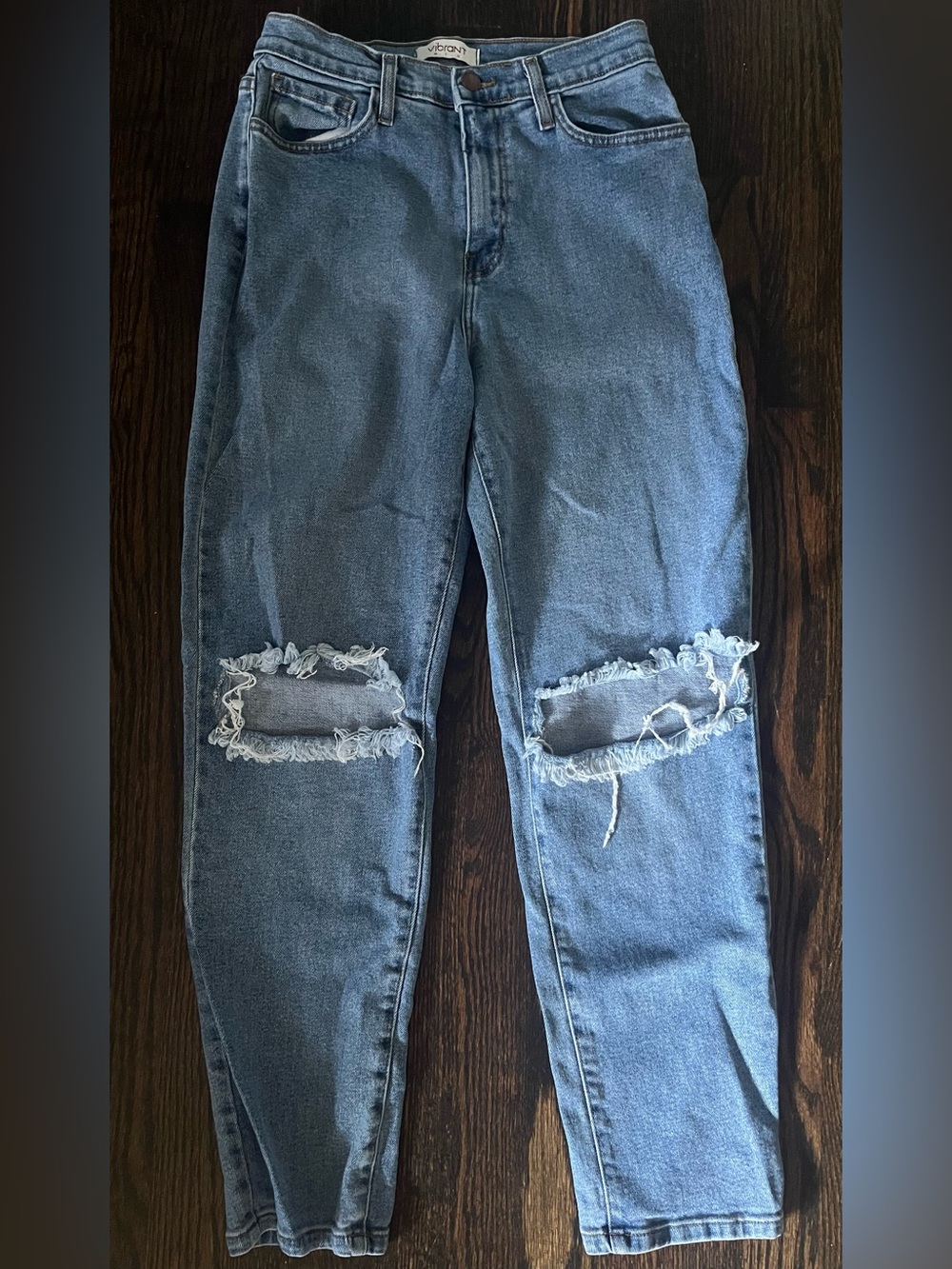 Vibrant Miu Mom Jeans Knee Hole Denim Size Small 3/4 (No Tag)